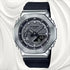Hidden Closet silva G-Shock watch with a silver stainless steel octagonal bezel and black resin strap